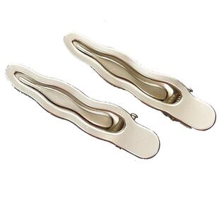 简约气质银色水滴波浪方形鸭嘴夹发夹高品质侧边甜酷发卡子金属女