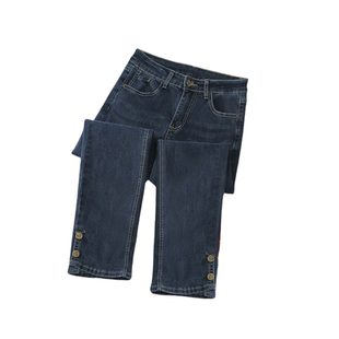 蓝灰色烟管牛仔裤2025年秋装新款修身八分九分小个子加绒直筒裤女