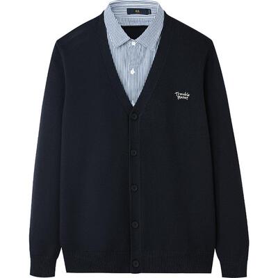 海澜之家包芯纱双领绣花针织开衫