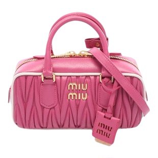 中古Miu Miu缪缪女包A级95新Handbag手包牛皮斜挎包粉色