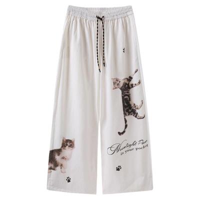 西町村屋趣味猫咪印花直筒裤2025秋季新款简约百搭裤子XAAC10224