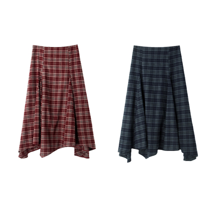 About Passion · 高级感复古不规则格纹a字中长裙