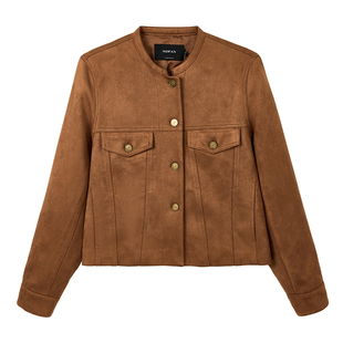 时尚套装卡其棕休闲外套女MOFAN摩凡2025早春卡其棕半身裙两件套