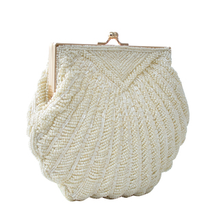 复古手工vintage西洋古董外贸贝壳包手提斜挎两用白色串珠包