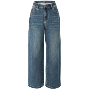 娅丽达加绒黑色阔腿牛仔裤女2025冬季新款大码女裤高弹力直筒裤子