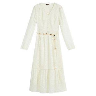 YINER音儿专选2025秋季新款法式肌理感柔美玉兰花纹飘逸连衣裙