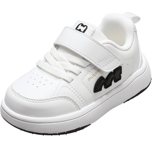 牧童儿童百搭板鞋春秋软底女童低帮休闲鞋皮面男童轻便校园小白鞋