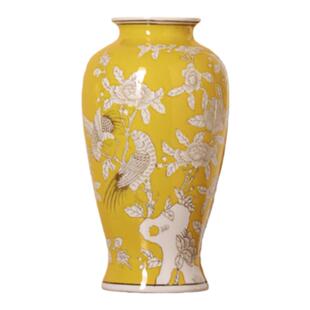 新品牡丹鹦鹉纹仿古手绘花瓶摆件中式古香古色客厅水培插花花器