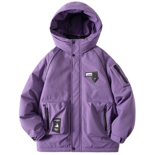 儿童羽绒服男童冬季工装冲锋衣2025新款大童派克服男孩白鸭绒外套