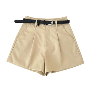 韩版时尚气质极简风高腰显瘦短裤a字裤阔腿裤休闲裤配皮带女夏季