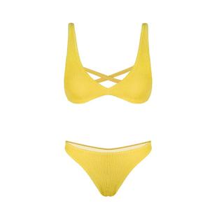 OceanMystery黄色性感三角比基尼女无钢圈聚拢尾波冲浪分体泳衣女