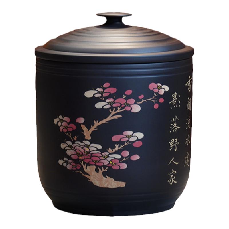建水紫陶大号八饼缸中式茶叶罐
