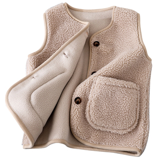 蔚未来儿童马甲秋冬2025新款女童加厚羊羔绒保暖马夹中大童毛背心