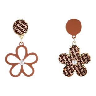 复古咖色花朵耳夹女无耳洞不对称新款秋冬夸张绝美高级感小众耳饰