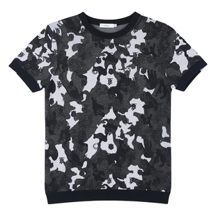 宾度男装春夏季男士迷彩提花休闲短袖T恤男圆领纯棉潮流半袖上衣