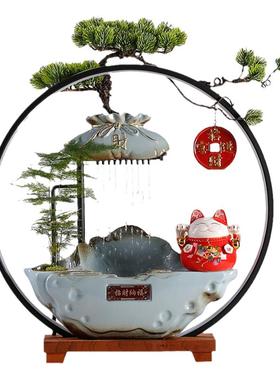 流水摆件客厅招财猫造景