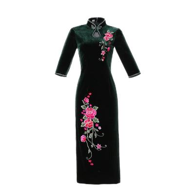 刺绣金丝绒旗袍妈妈装中式新娘