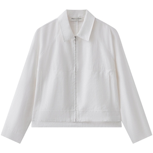 Marc O'Polo/MOP夏季新款好看亚麻白色时尚短款翻领衬衫式外套女