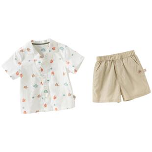 戴维贝拉儿童短裤套装2026夏新款男童衬衫裤子两件套宝宝亚麻衣服