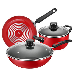 爱仕达锅具套装不粘三件套家用厨房燃气组合炒锅套装锅PL03G1RWG