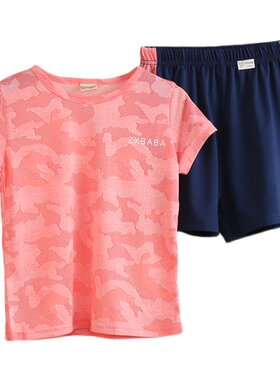 儿童速干网眼迷彩短袖t恤夏套服