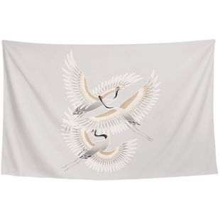 简约白鹭丹顶鹤仙鹤红冠鹤客厅墙壁装饰画海报背景布挂布挂毯布艺