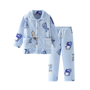 儿童法兰绒睡衣秋冬季男童加厚秋款男孩珊瑚绒女童宝宝家居服套装