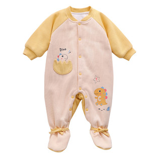 夹棉婴儿连体衣服纯棉a类冬天2两0到3四4个月6宝宝连脚加棉秋冬季