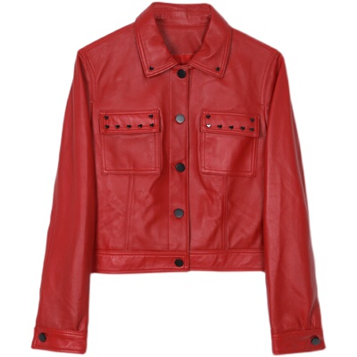 红色短款短外套绵羊皮通勤