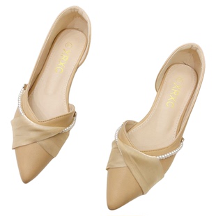 法式配裙子侧空单鞋女2026年春季新款浅口尖头平底温柔晚晚风瓢鞋