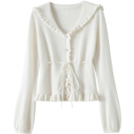 气质甜妹~后系带木耳边100%纯山羊绒开衫女纯羊绒毛衣针织衫秋冬