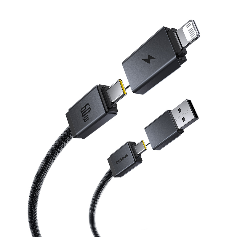 倍思磁吸充电线60W四合一快充适用iPhone15/14苹果16pro华为usb手机typec多口lighting数据线ipad笔记本电脑