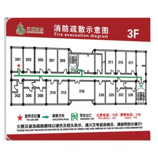 消防疏散示意图设计消防逃生示意图酒店宾馆安全疏散平面图紧急逃生路线图定制学校公寓宿舍消防通道分布路线