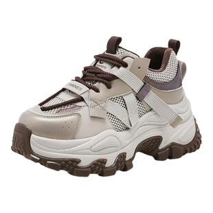 千百度老爹鞋女新款厚底显腿长运动鞋增高松糕系带透气网面休闲鞋