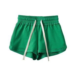 YoungGirlDay漫感长腿性感低腰抽绳松紧腰运动休闲毛边短裤热裤女