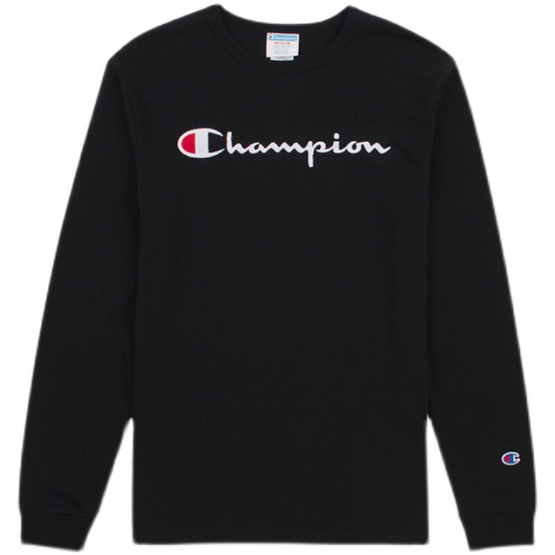 美版Champion冠军T恤男潮牌刺绣草写logo纯棉圆领长袖打底上衣女