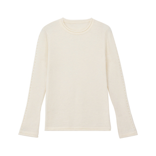 PRE PREWORKS温柔圆领卷边喇叭袖镂空设计针织颗粒感羊毛打底衫