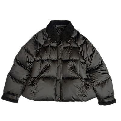 羊毛卷小翻领加厚短款羽绒服