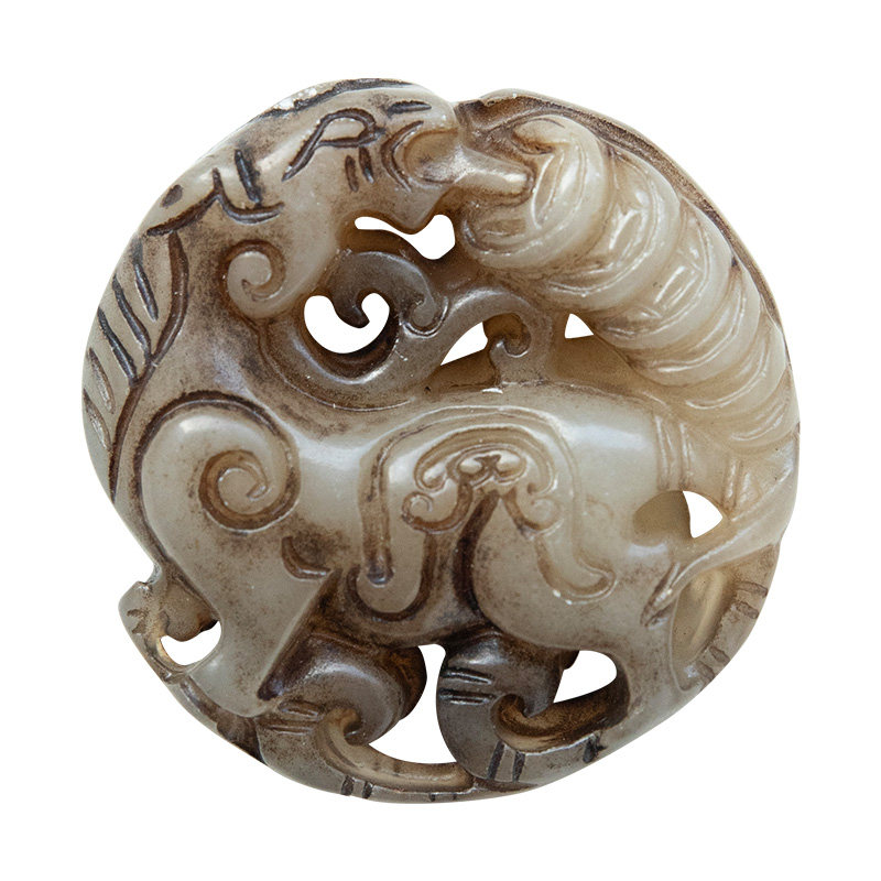 仿古岫玉盖置玉龙雕刻茶宠摆件