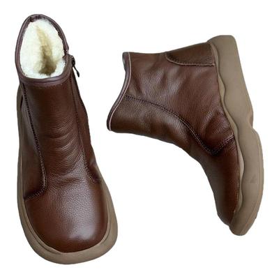 真皮平底厚羊毛棉靴棉鞋