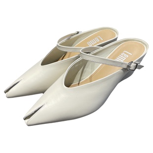 欧洲站2026春款真皮女鞋时尚新品百搭胎牛皮鱼嘴拖鞋浅口高跟鞋