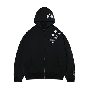 BIPOLAR散落花卉刺绣开衫卫衣美式休闲宽松长袖帽衫情侣春秋上衣