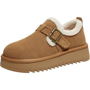 百思图2025冬季新款真皮厚底毛毛鞋雪地靴加绒保暖女棉鞋N8079DM5