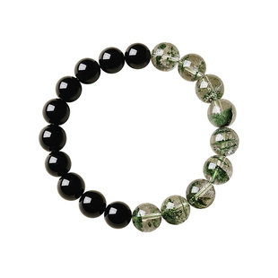 宫里上新绿幽灵手串女天然黑曜石水晶旺财纳福手链男生日新年礼物