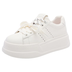 红粉知己2025新款夏厚底增高圆头双鞋带小白鞋女轻便小众百搭板鞋