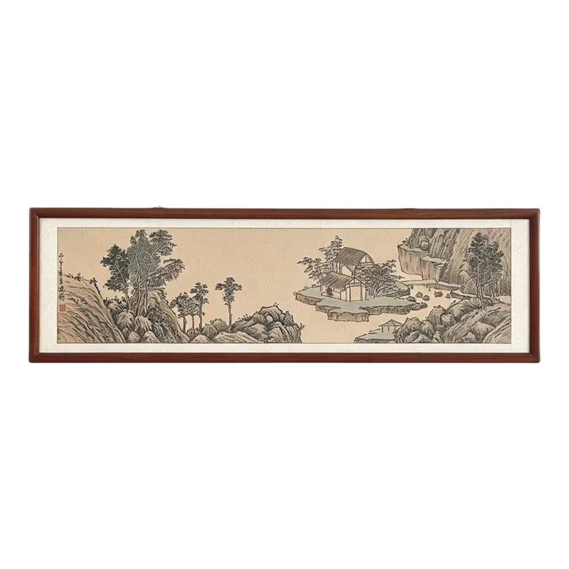 古代名家沈周】纯手绘山水字画挂墙装饰摆件办公茶室玄关背景带框