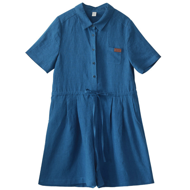 怀旧蓝衬衫式连体短裤女夏季新款