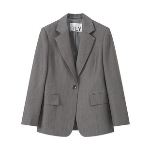 LILY2025新款女装通勤气质时尚百搭简洁一粒扣休闲灰色西装外套