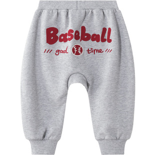 博睿恩男女宝宝屁屁裤2026春新款婴幼儿纯棉休闲字母刺绣长裤子