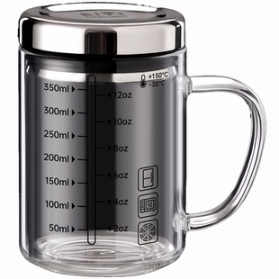 高硼硅玻璃马克杯带盖男女生牛奶咖啡杯子办公室泡茶杯带刻度水杯